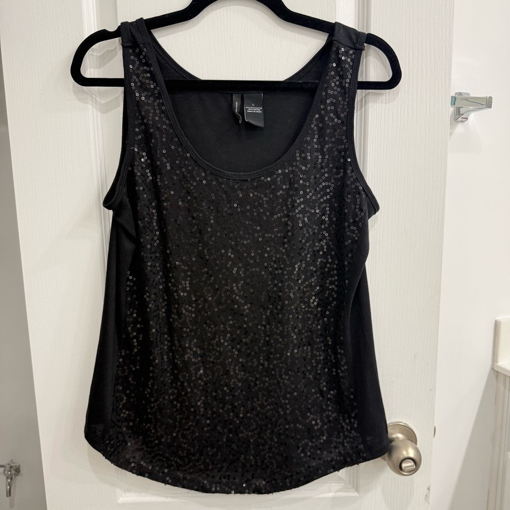 New Directions Black Sequin Women’s Large Tank Top